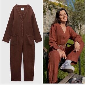 Zara Brown/Burnt Orange Casual Jumpsuit